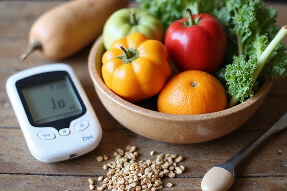 Medidor de glucosa y alimentos saludables